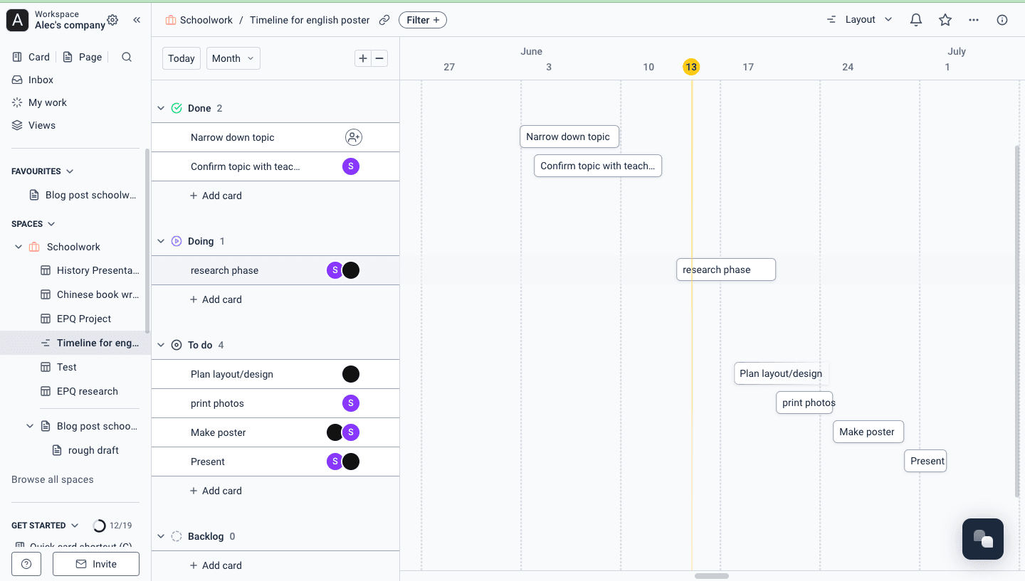 Example timeline layout
